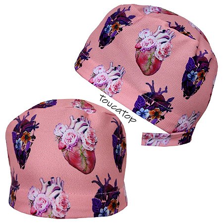 Gorro Cirúrgico, Corações Artísticos, Rosa Claro