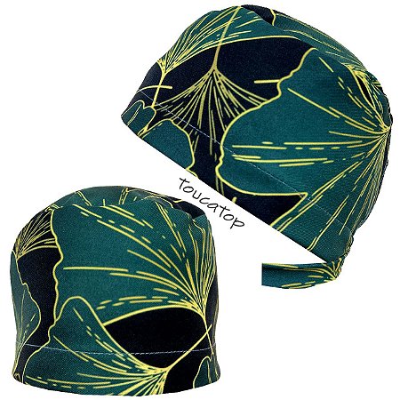 Gorro Cirúrgico, Folhagens Verdes, Preto