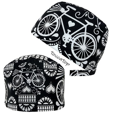 Gorro Cirúrgico, Caveiras e Bicicleta, Preto