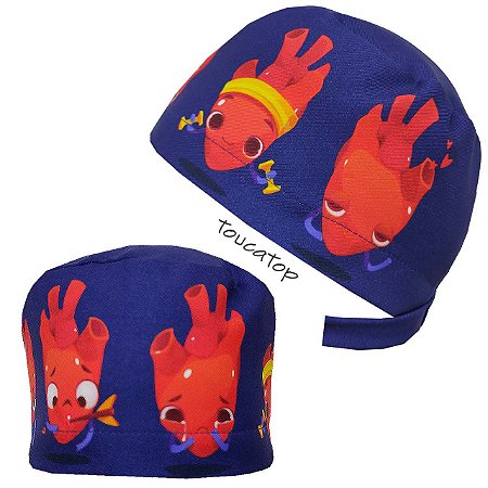 Gorro Cirúrgico, Desenhos Corações Vermelhos, Azul Marinho