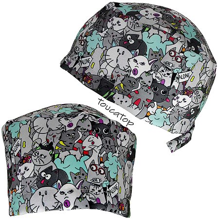 Gorro Cirúrgico, Gatinhos Desenhados Pequenos vários, Alone, Cinza