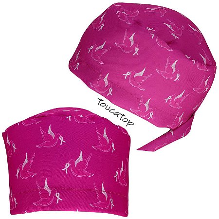 Gorro Cirúrgico, Laços, Pomba da Paz, Traços Brancos, Rosa Pink