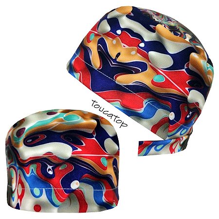 Gorro Cirúrgico, Ondulações Coloridas, Vermelho, Azul e Branco