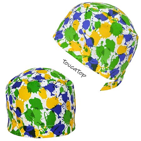 Gorro Cirúrgico, Pingos de Tinta, Cores Bandeira do Brasil