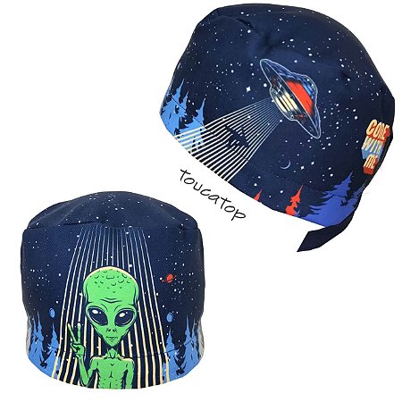 Gorro Cirúrgico, Ovni, Nave Espacial, ET Extraterrestres Aliens, Azul