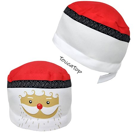 Gorro Rosto Papai Noel com Barba, Natal, Topo Vermelho, Branco