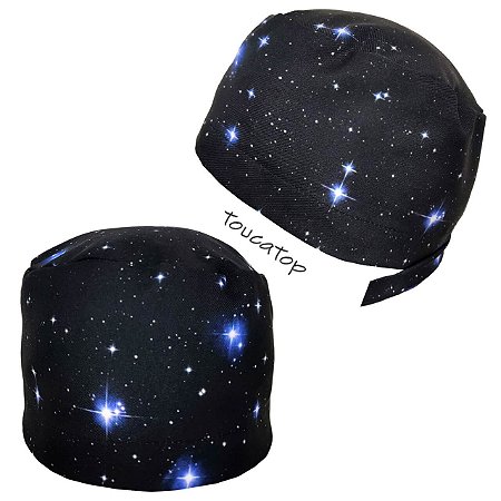 Gorro Cirúrgico, Estrelas Azuis, Espaço Sideral, Preto