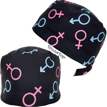 Gorro Cirúrgico, Símbolos de Gênero, Masculino e Feminino, Pret​o