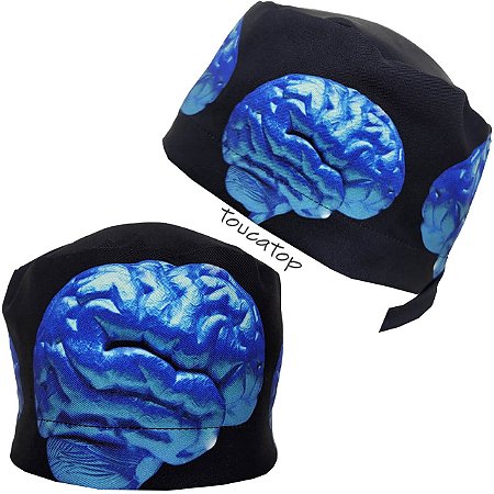 Gorro Cirúrgico, Cérebro Azul 3D Metalizado, 3 Cérebros Grandes, Preto