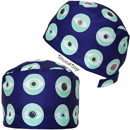 Gorro Cirúrgico, Olhos Tiffany dentro de Círculos Desenhados, Azul