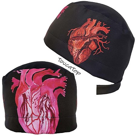 Gorro Cirúrgico, Coração Rosa Frontal, Corações Vermelhos nas Laterais