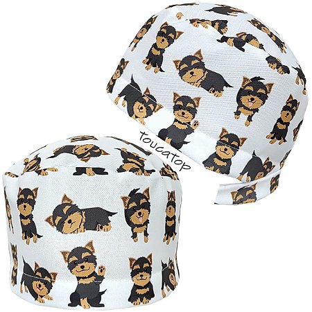 Gorro Cirúrgico, Cachorrinho Dog Yorkshire Cinza, Branco