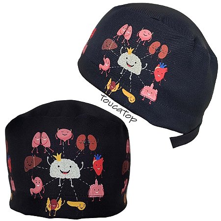 Gorro Cirúrgico, Órgãos Divertidos Conectados Cérebro, Preto