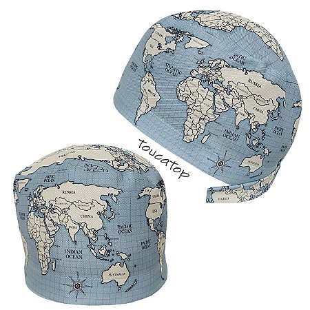 Gorro Cirúrgico, Mapa-Múndi Areia, Azul Claro