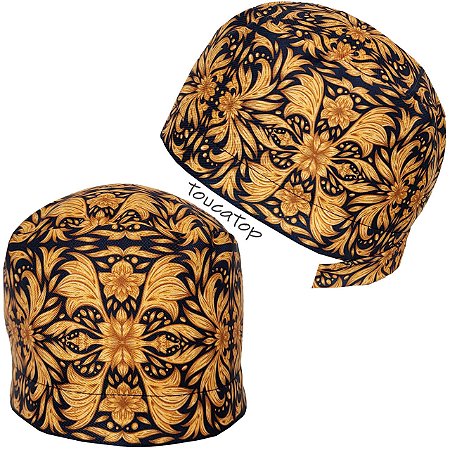 Gorro Cirúrgico, Ornamentos Arabescos Dourados, Preto Dourado Amarelo