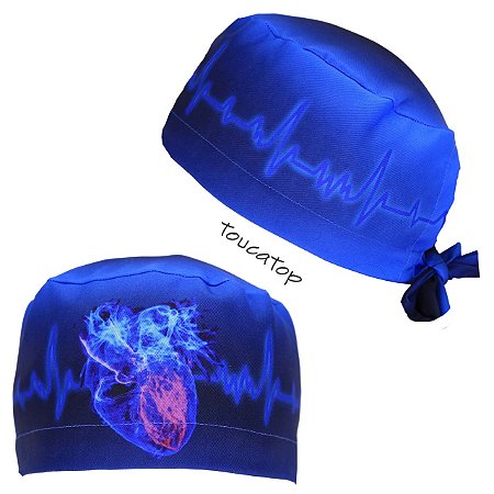 Gorro Cirúrgico, Coração Azul, Transparente, ECG, Neon, Azul