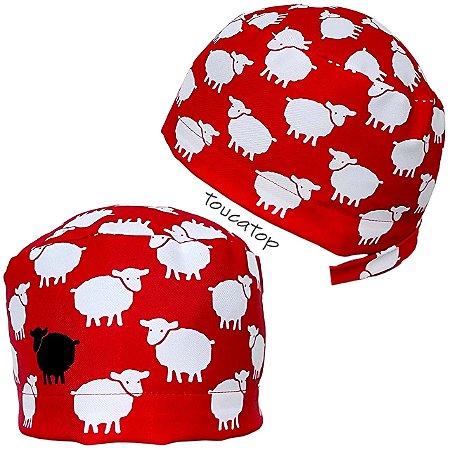 Gorro Cirúrgico, Ovelhas Brancas e Preta, Vermelho