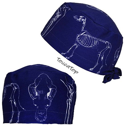 Gorro Cirúrgico, Veterinário, Esqueleto Cachorro, Azul