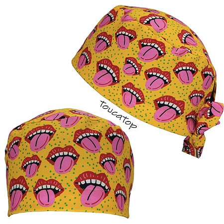 Gorro Cirúrgico, Bocas, Linguas, Dentes, Poas Verdes, Amarelo