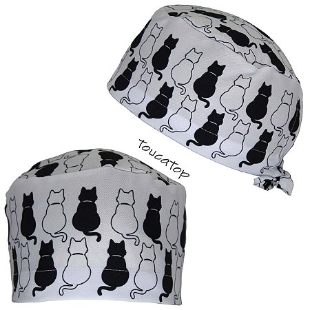 Gorro Cirúrgico, Gatinhos Preto e Branco de Costas, Branco