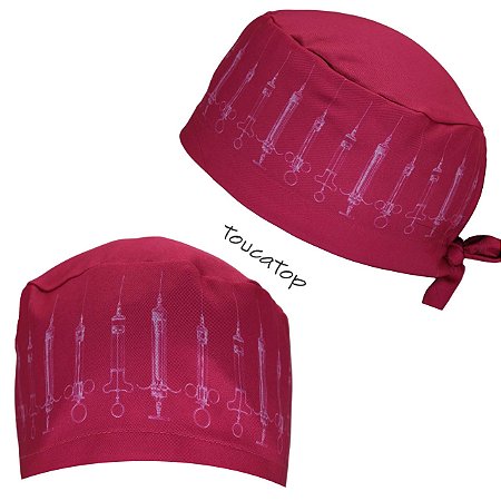 Gorro Cirúrgico, Anestesia, Seringas brancas Verticais, Rosa