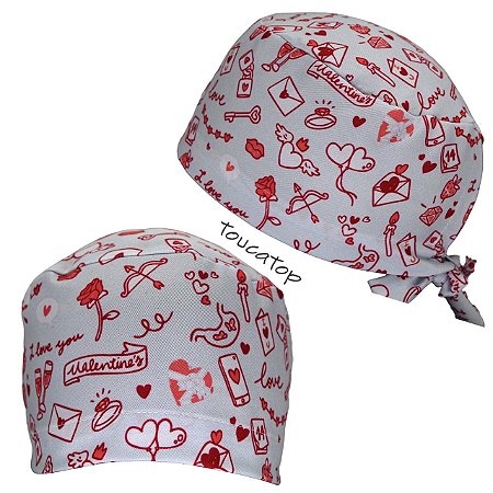 Gorro Cirúrgico, Símbolos Cupido, Valentine's, I love You,  Gelo