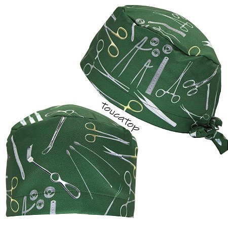 Gorro Cirúrgico, Instrumentos Prateados e Cabos Dourados, V3, Verde