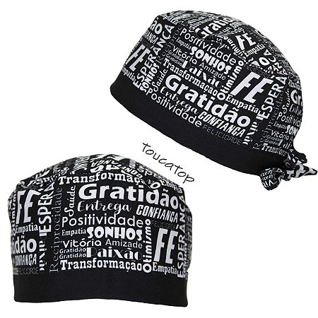 Gorro Cirúrgico, Nuvem de Palavras, Gratidão, Fé, Preto