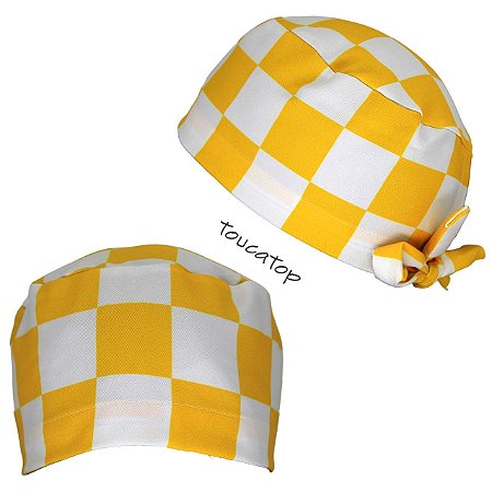 Gorro Cirúrgico, Xadrez Grande. Amarelo e Branco