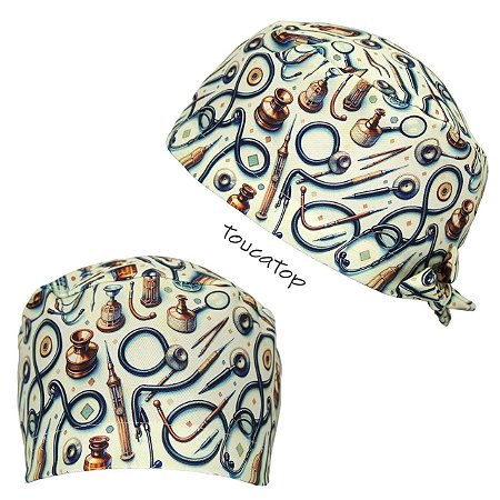 Gorro Cirúrgico, Símbolos Médicos Vintage, Bege Esverdeado