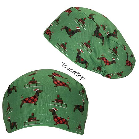 Touca Feminina ALICE, Cachorro gorro natalino, Trenó, Verde