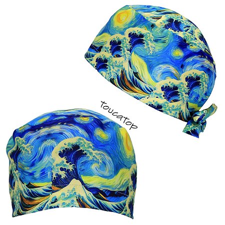 Gorro Cirúrgico, Mar, Ondas Agitadas, Noite Estrelada, Azul