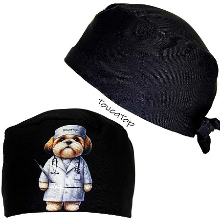 Gorro Cirúrgico, Dr Shih Tzu, Cachorrinho de Jaleco Médico, Preto