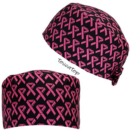 Gorro Cirúrgico, Outubro Rosa, Laços Geométricos Pink, Preto