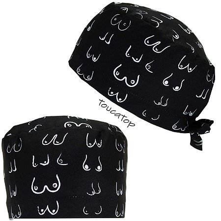 Gorro Cirúrgico, Mamas, Desenho Traços Branco, Preto