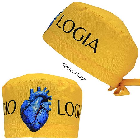 Gorro Cirúrgico, Cardiologia, Coração Azul Frontal, Amarelo