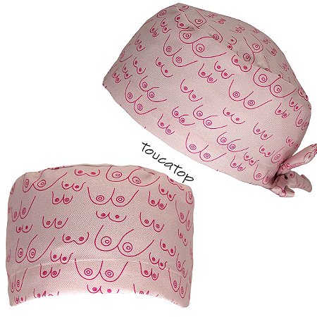 Gorro Cirúrgico, Mamas e Peitos, Traços Rosa Pink, Rosa Bebê