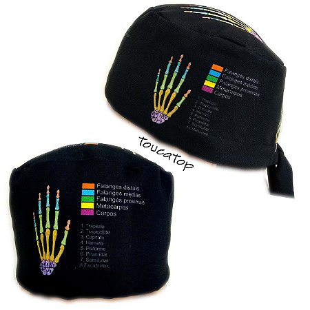 Gorro Cirúrgico, Ossos das Mãos, Ossos Coloridos, Preto