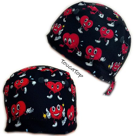 Gorro Cirúrgico, Corações Atletas Divertidos, Vermelho com Preto