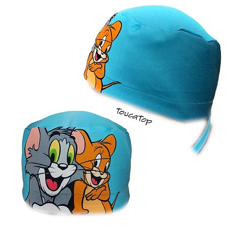 Gorro Cirúrgico, Tom e Jerry, Animação, Azul Claro Degrade