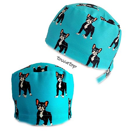 Gorro Cirúrgico, Bulldog Francês, Preto, Verde Tiffany