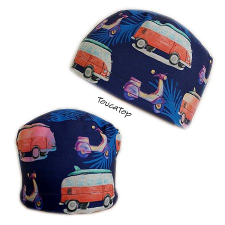 Gorro Cirúrgico, Kombi e lambreta, Retrô, Azul