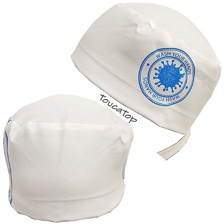 Gorro Cirúrgico, Lave Suas Mãos, Vírus Azul Lateral, Branco