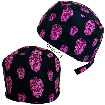 Gorro Cirúrgico, Caveiras Rosa Pink Neon, Preto