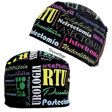 Gorro Cirúrgico, Urologia RTU, Nuvem de Palavras, Preto