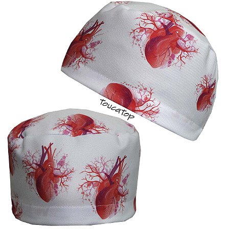 Gorro Cirúrgico, Corações Rosa, Veias e Artérias, Cardíaco, Branco