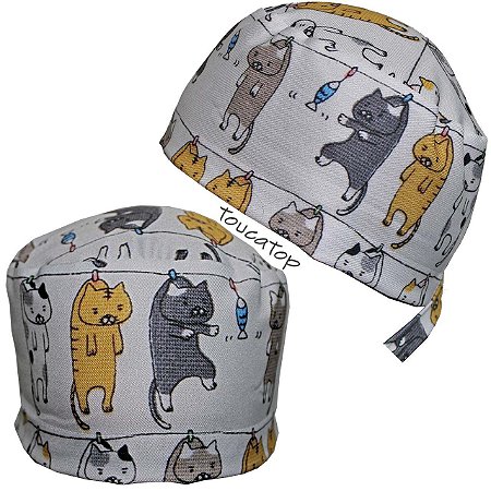 Gorro, Gatinhos Coloridos Secando no Varal, Cinza Claro