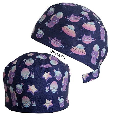 Gorro Cirúrgico, Aliens e Nave Espacial, Azul