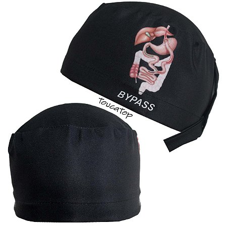 Gorro Cirúrgico, Bypass, Sleeve, Desenho Sistema Digestivo, Preto