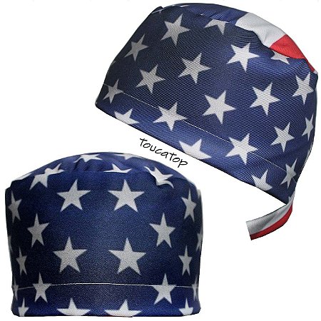 Gorro Cirúrgico, Bandeira EUA, Estados Unidos, Estrelas Maiores, Azul